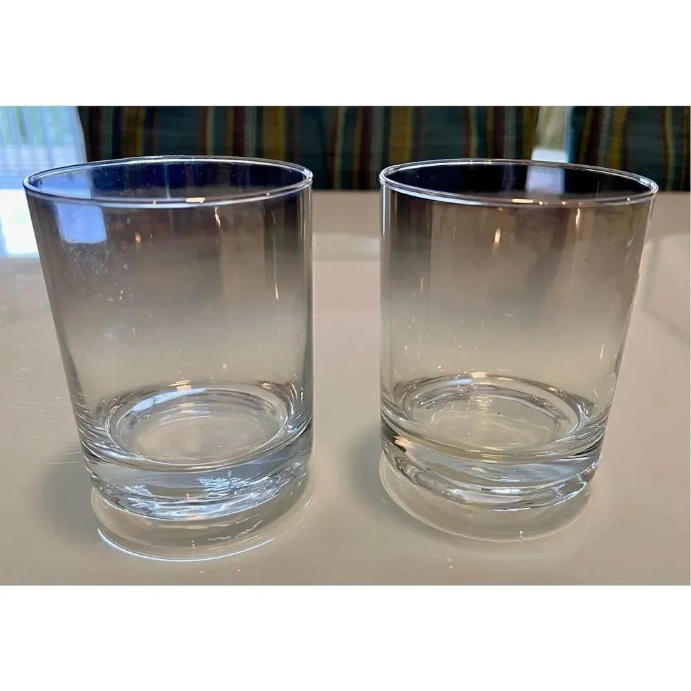 Set of 2 Lowball Cocktail Glasses Silver Iridescent Fade to Clear Gorgeous!